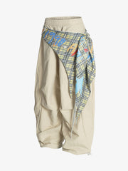 Contrast Graffiti Plaid Decorative Patchwork Loose Casual Pant