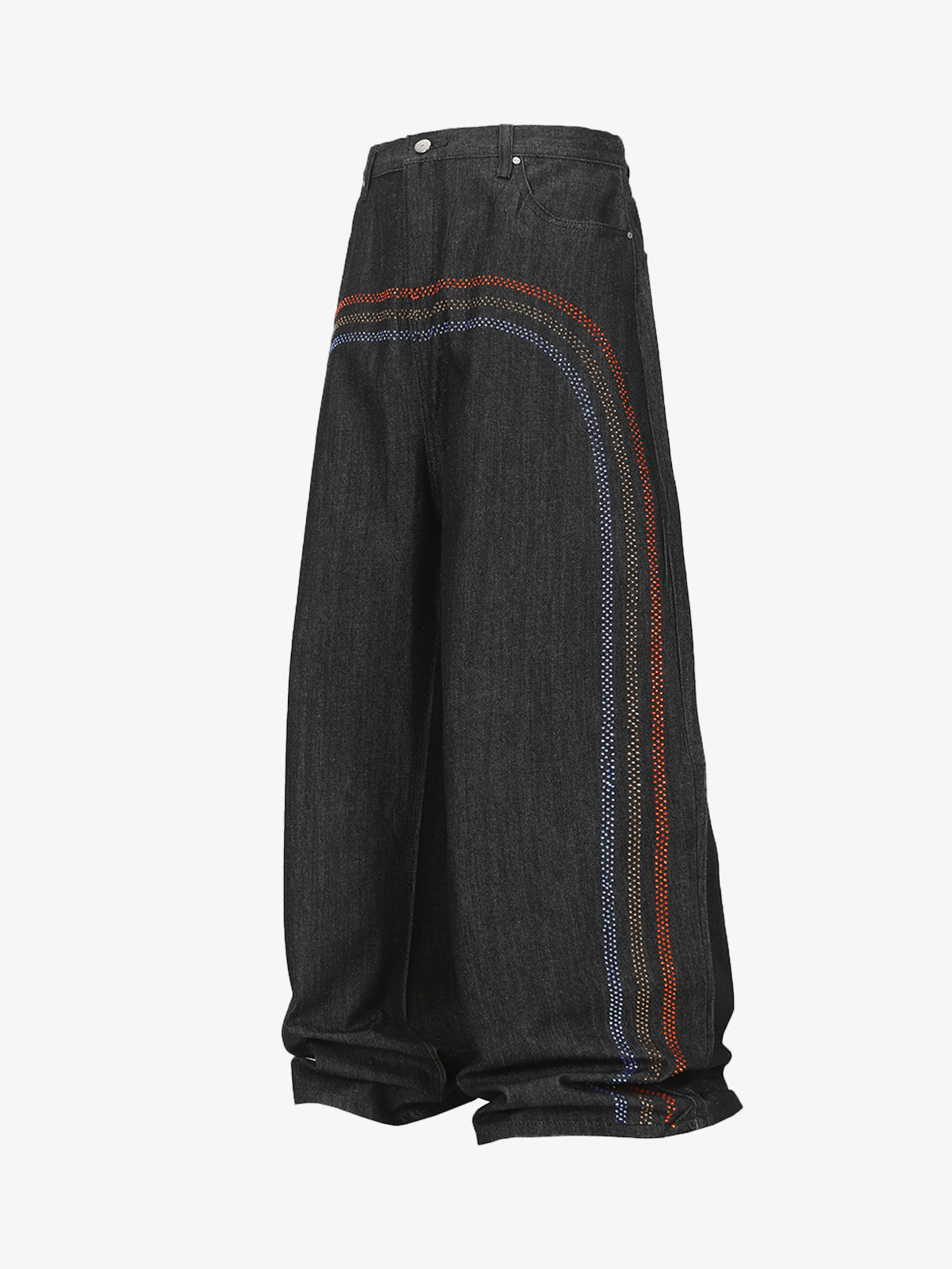 Streetwear Rainbow Rhinestone Stripe Embellished Jeans