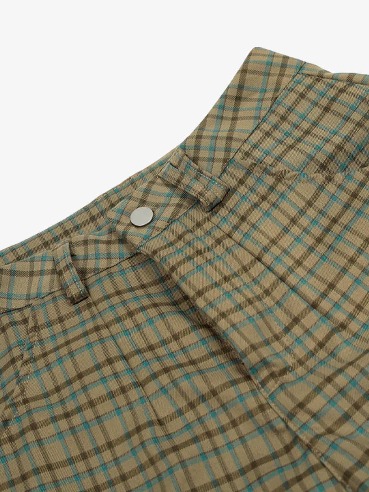 Retro Plaid Multi-pocket Cargo Pants