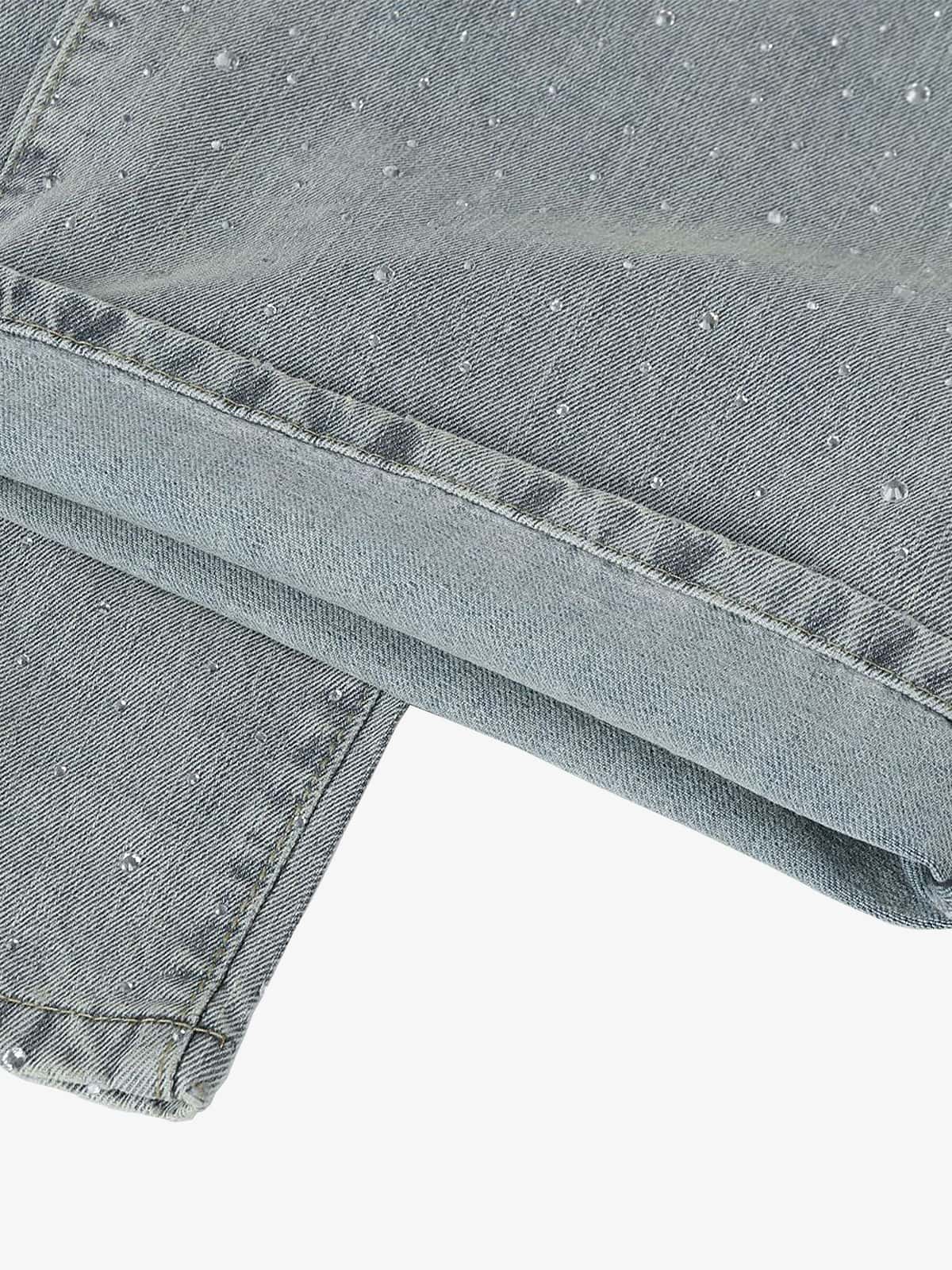 Street Denim Rhinestone-Embellished Baggy Jeans
