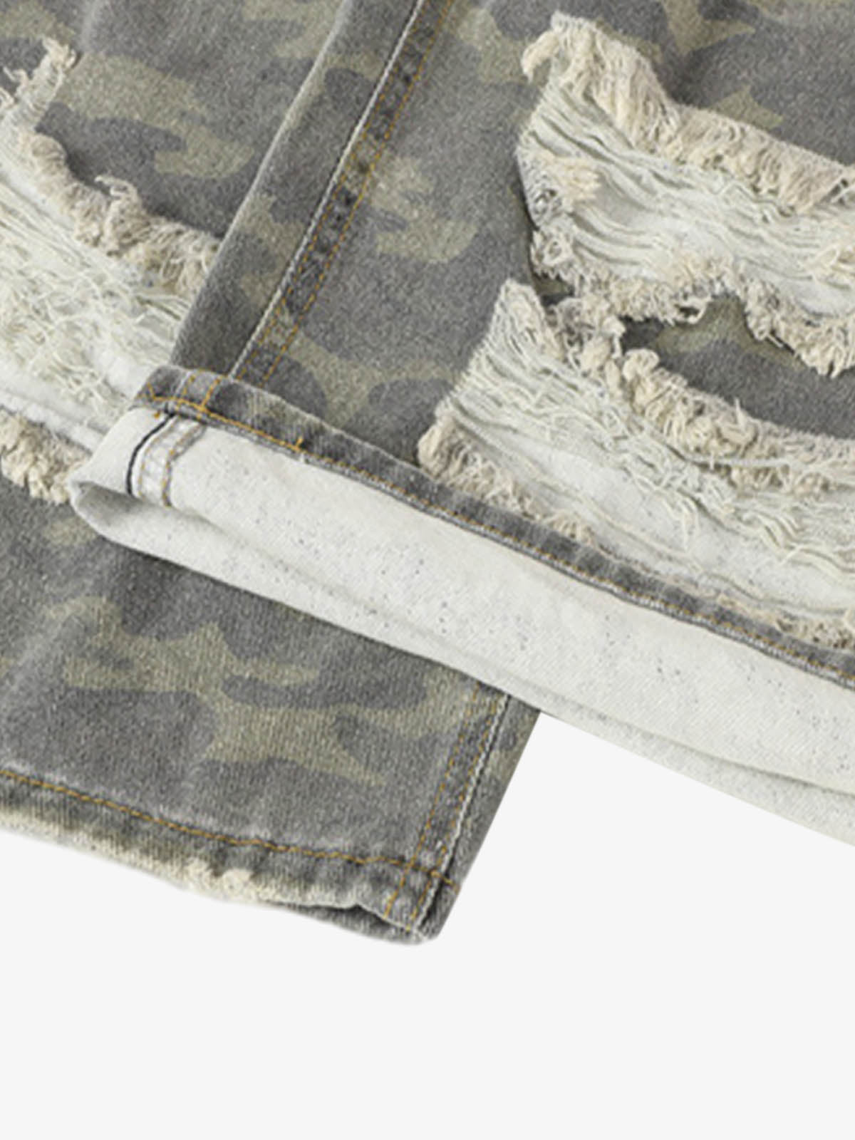 Camouflage Patchwork Ripped Cargo Jeans