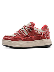 Washed Denim Low-Top Raw Edge Sneakers