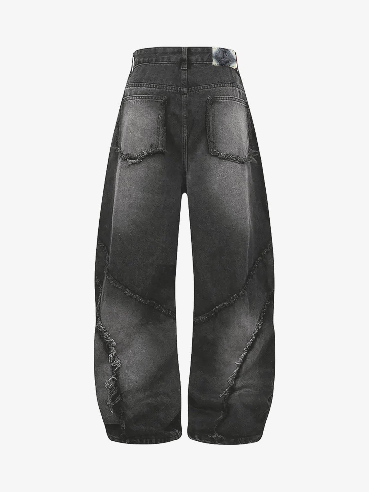 Washed Distressed Raw Edge Barrel Jeans