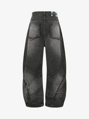 Washed Distressed Raw Edge Barrel Jeans