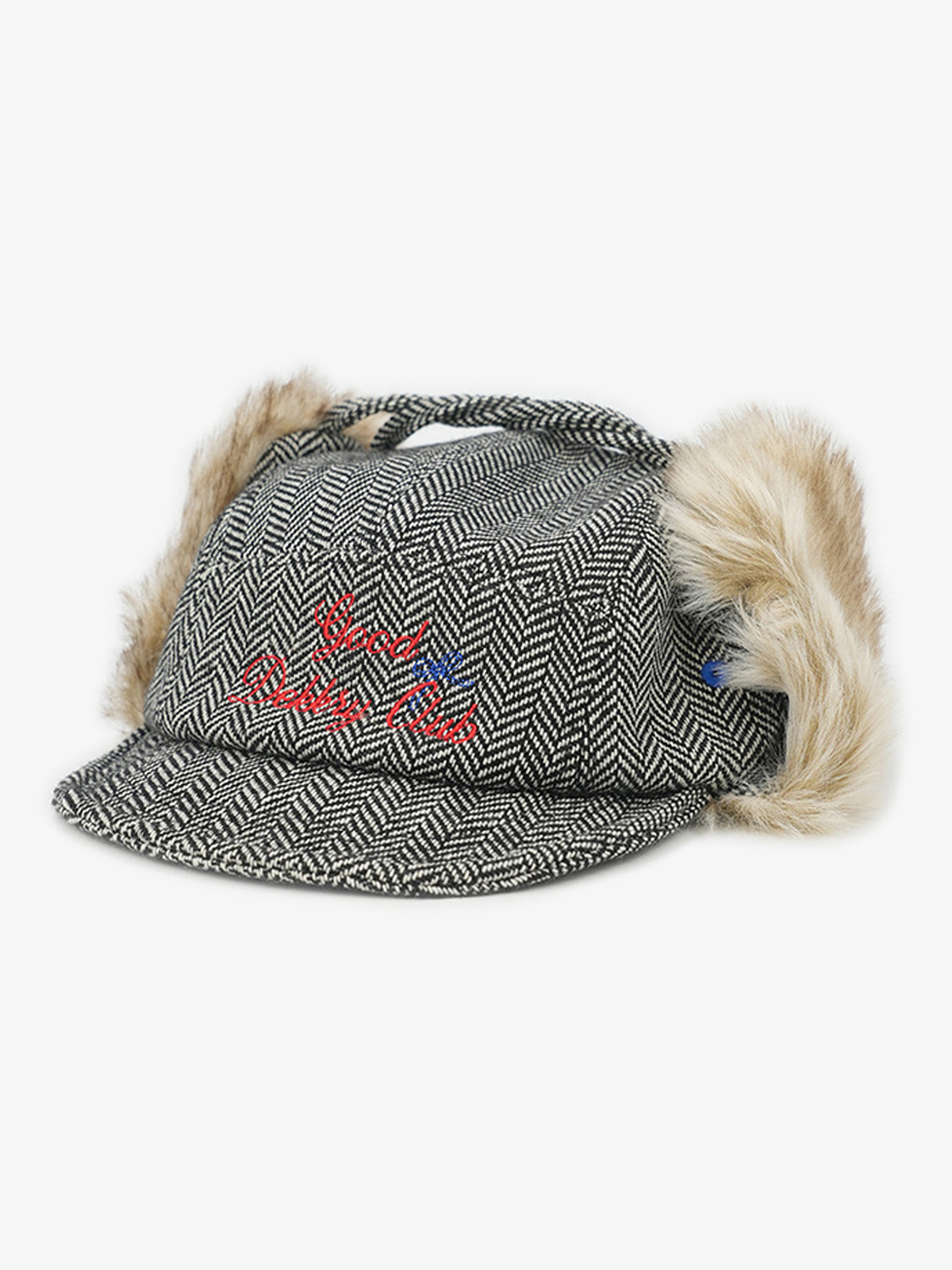 Retro Tweed Plush Earflap Embroidered Letter Cap
