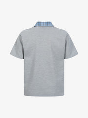 Retro Pearl Letter Plaid Collar Polo Shirt