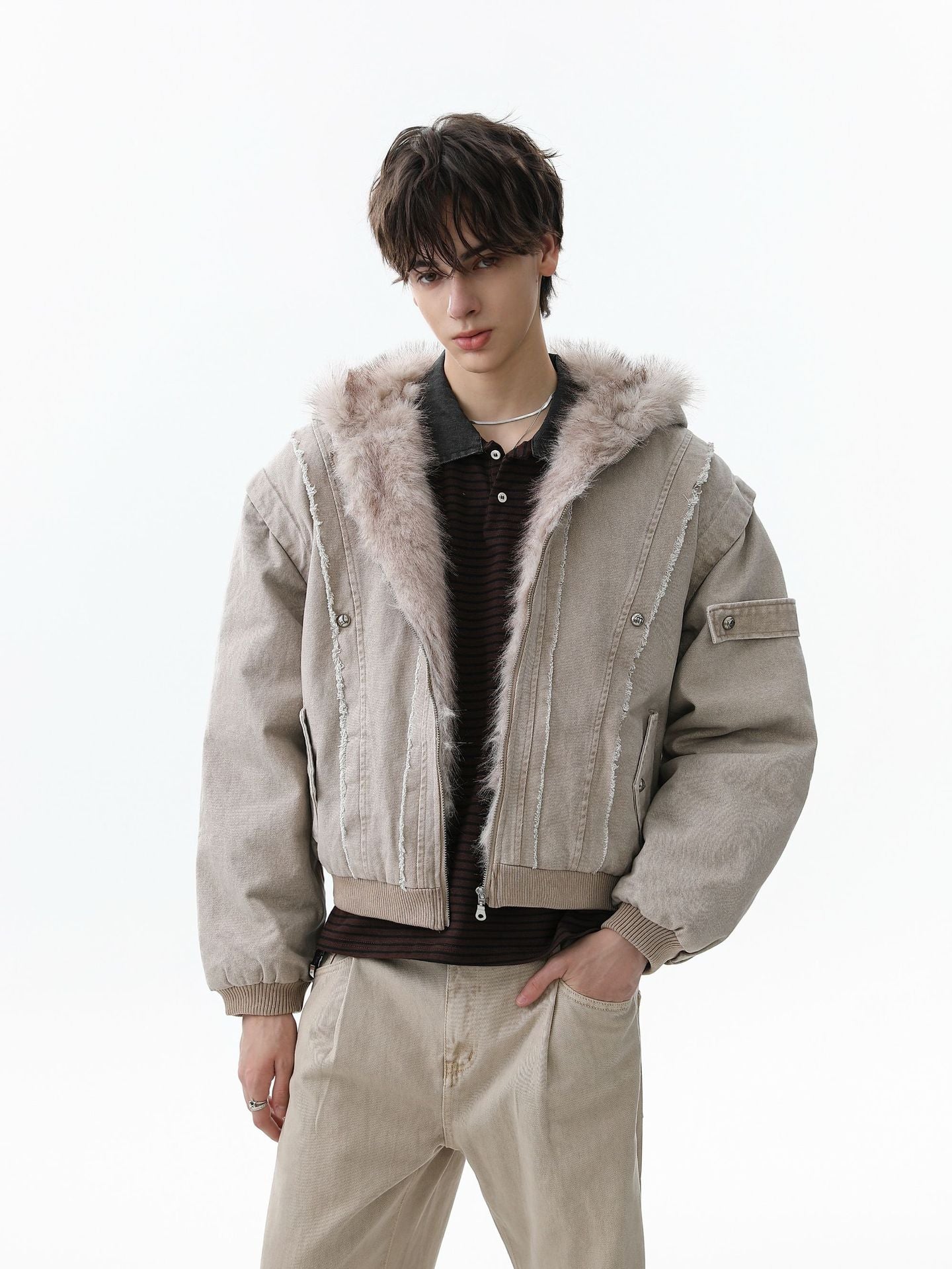Retro Washed Fleece-lined Hooded Work Jacket