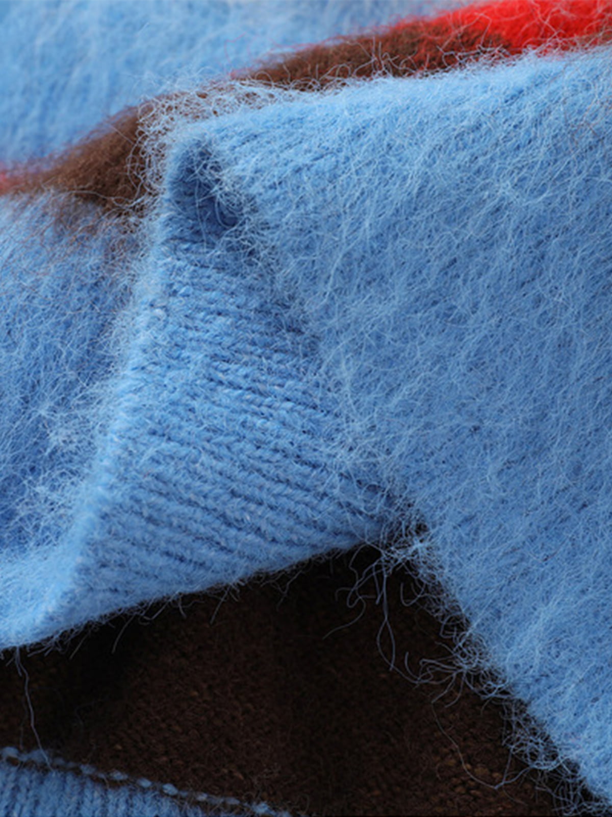 Detachable Hood Contrast Striped Mohair Pullover Sweater