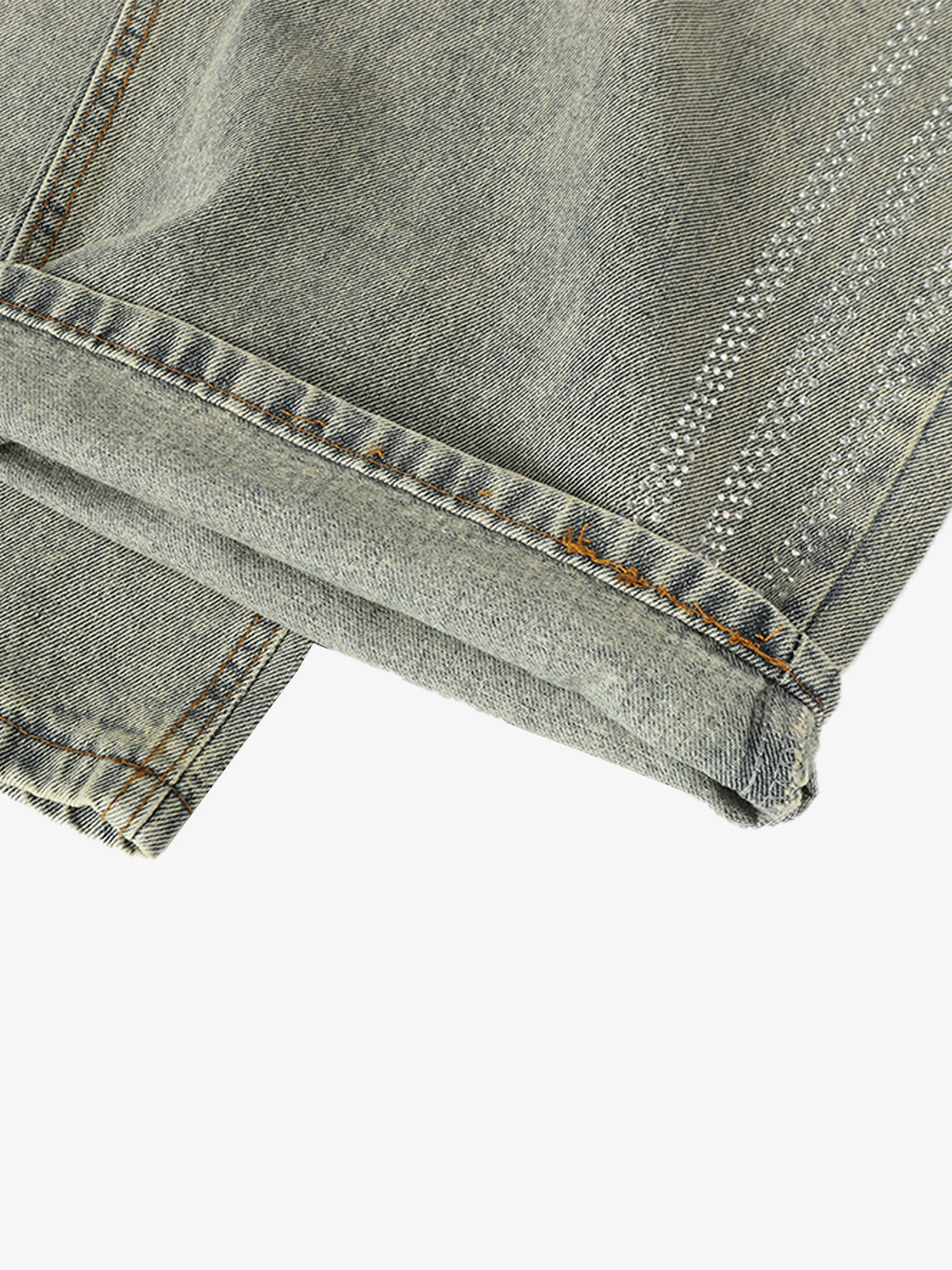 Retro Denim Rhinestone Striped Baggy Jeans