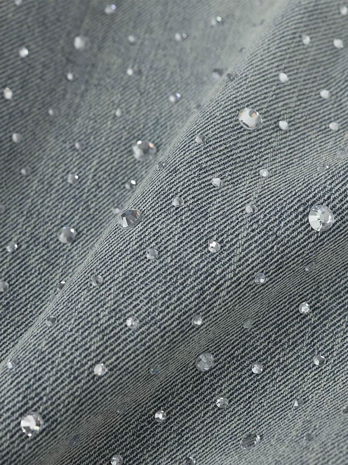 Street Denim Rhinestone-Embellished Baggy Jeans