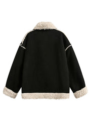 Fur Collar Zip Up Sherpa-Lined Jacket