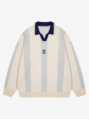 Vertical Striped Colorblock Lapel Sweater