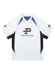 Contrast Color Sporty V-Neck Jersey T-Shirt