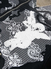 Vintage Lace Patchwork Angel Pattern Denim Jacket