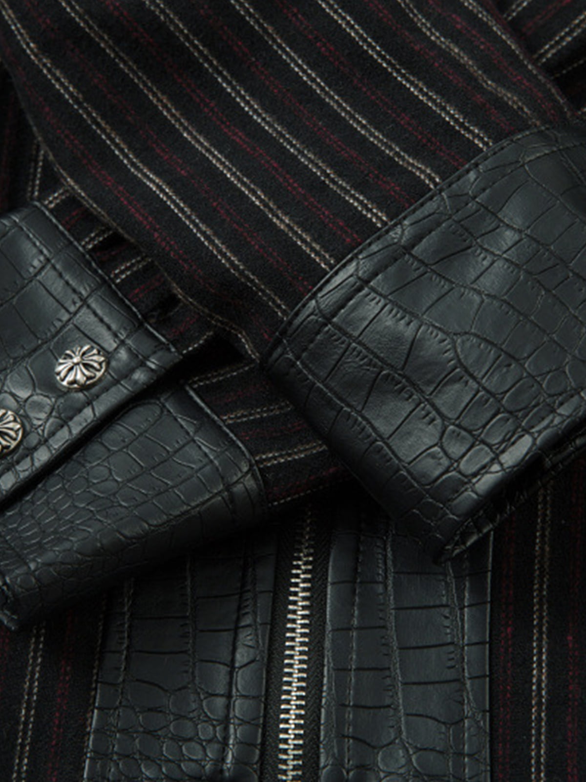 Textured PU Leather Patchwork Retro Stripe Jacket