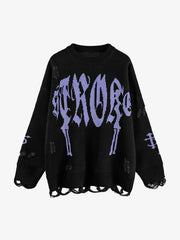 High Street Letter Jacquard Ripped Tassel Sweater
