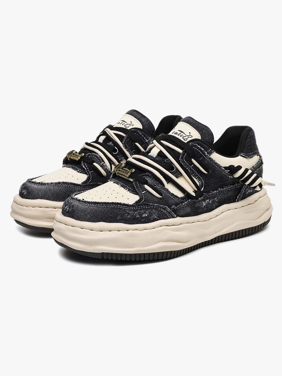 Retro Washed Denim Low Top Platform Sneakers