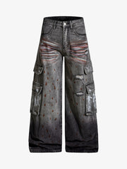 Wasteland Heavy Washed Distressed Tie-Dye Work Jeans