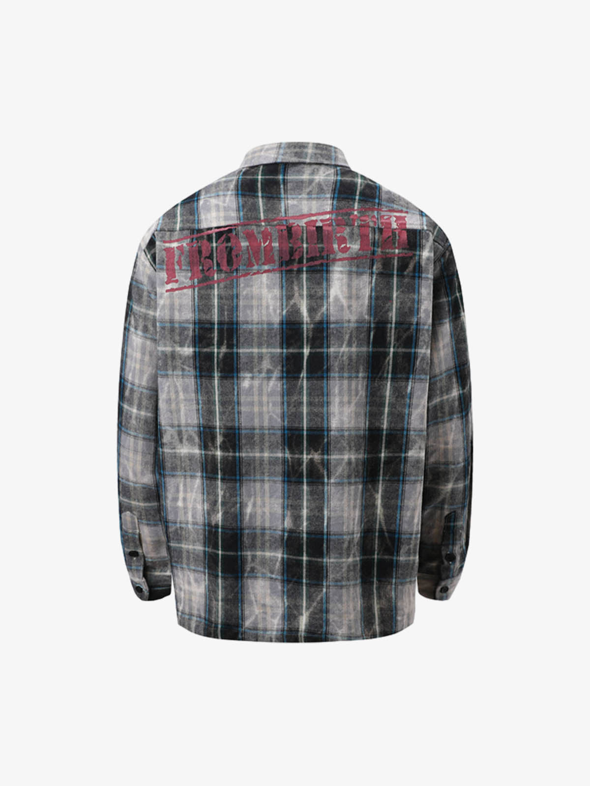 Street Washed Distressed Plaid Letter Print Long-Sleeve Shirt