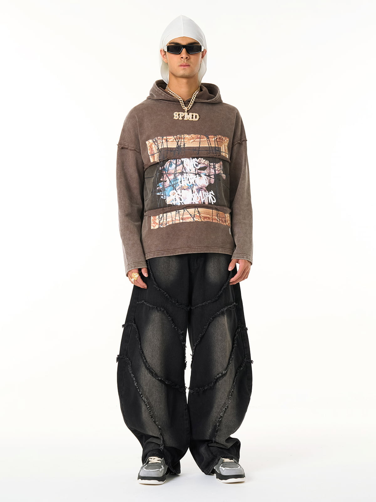 Distressed Thorn Destruction Painting Hooded Sweatshirt