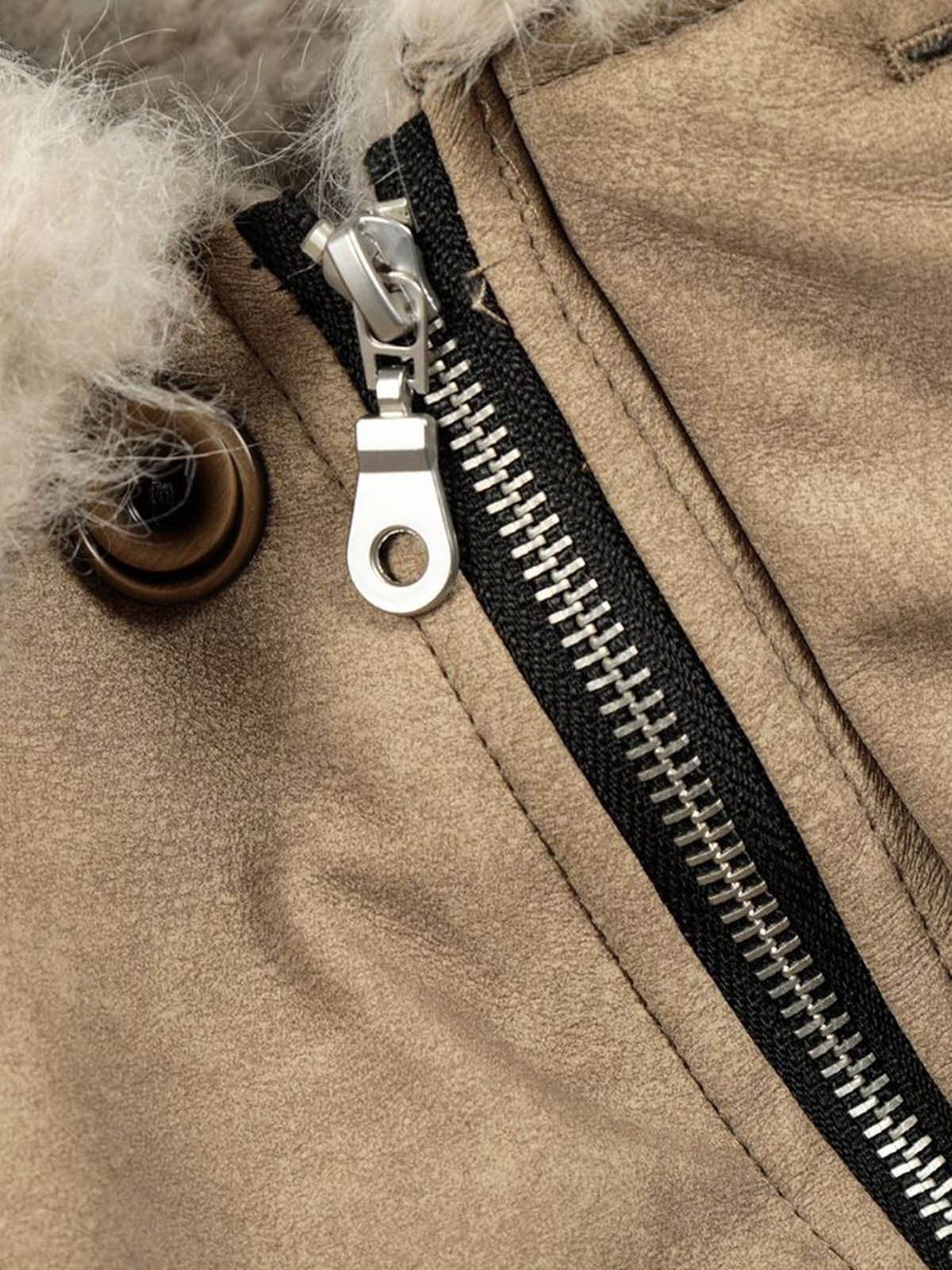 Vintage Fur Collar PU Leather Badge Embroidery Work Jacket