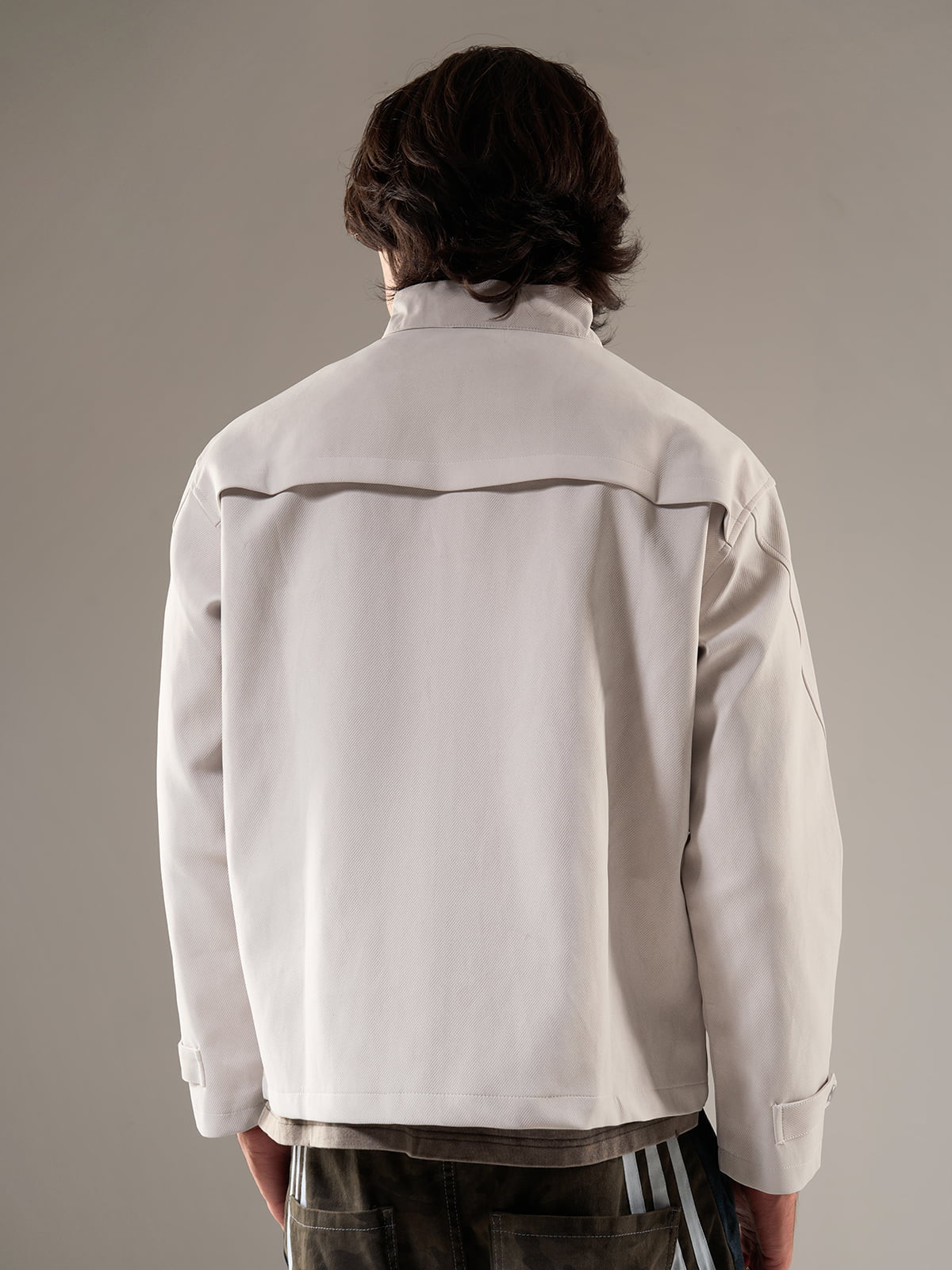 Deconstructed Split Stand Collar PU Leather Jacket