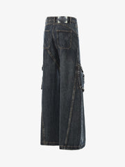 Vintage Distressed Patchwork Deconstructed Barrel Jeans