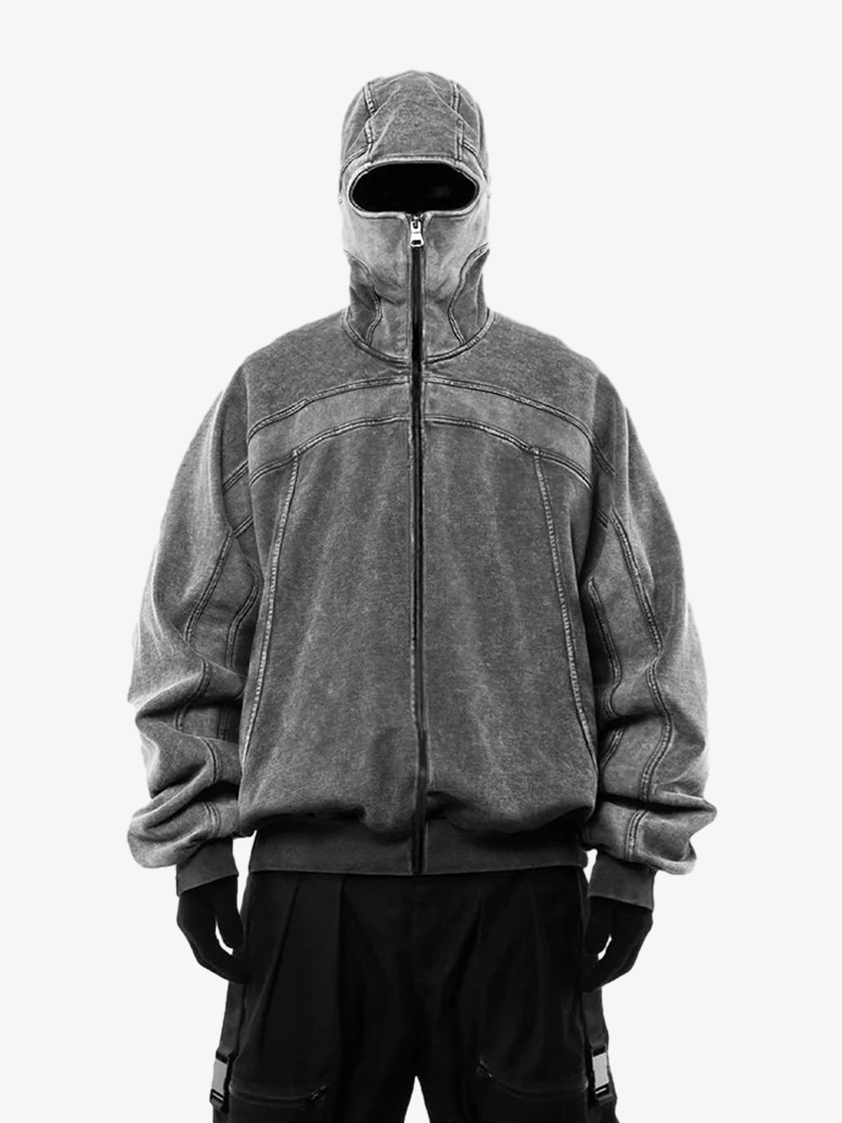 Fleece Retro Zipper Eye-Hood Design Hooded Sweatshirt