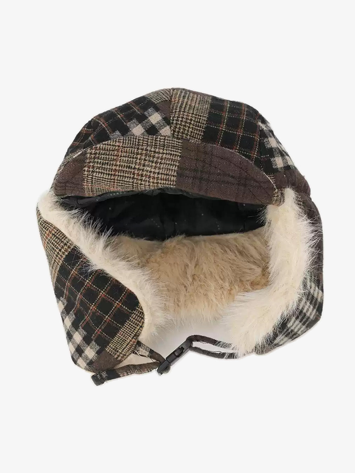 Vintage Plaid Patchwork Fleece Lined Trapper Hat