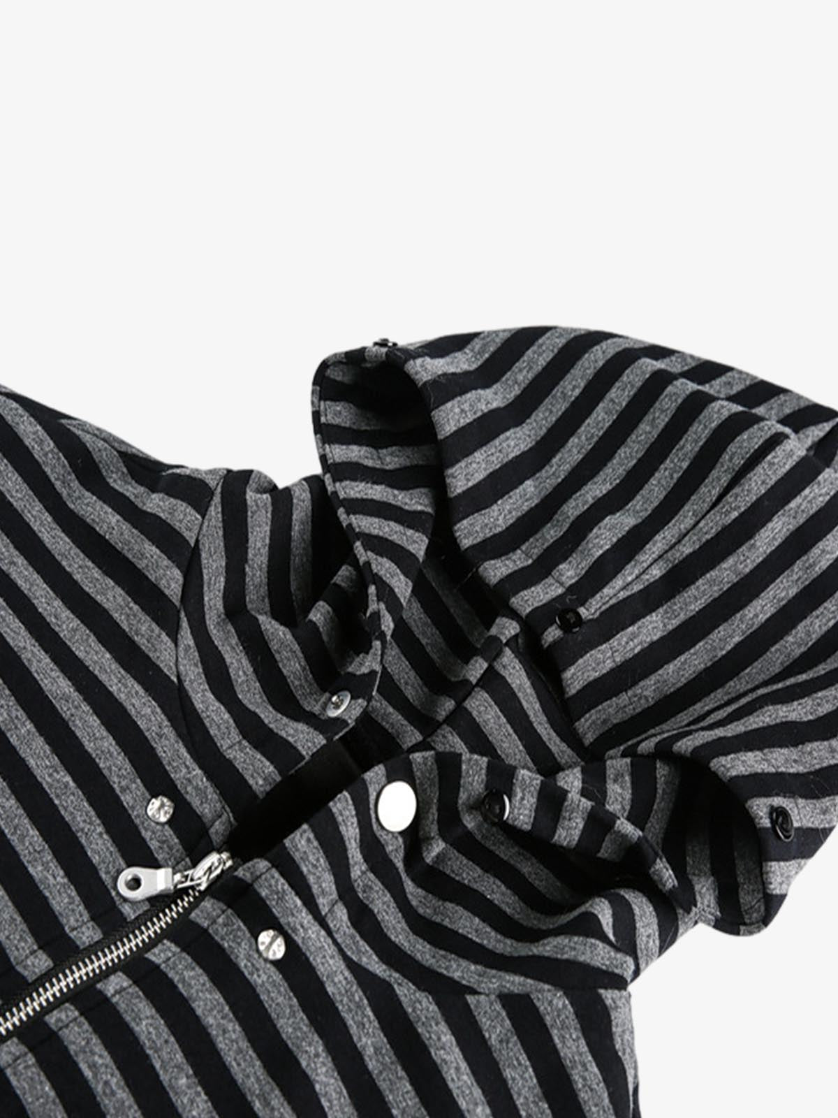 Detachable Fur Collar Striped Hooded Sweatshirt