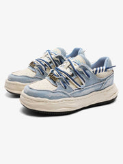 Retro Washed Denim Low Top Platform Sneakers