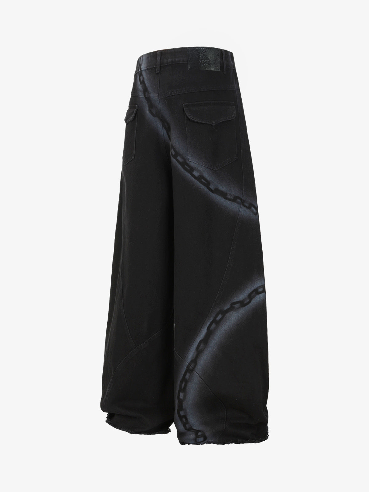 Chain Print Raw Edge Washed Wide-Leg Jeans