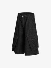 Retro Drape Baggy Straight Workwear Denim Shorts