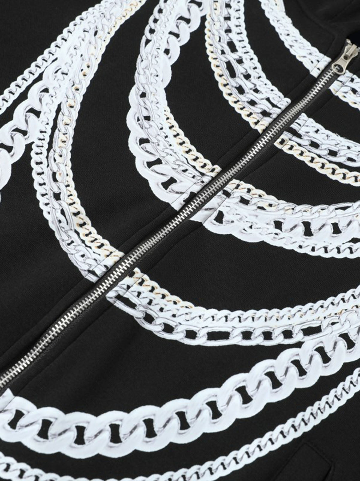 Retro Digital Chain Print Cardigan Zipper Hooded Sweatshirt