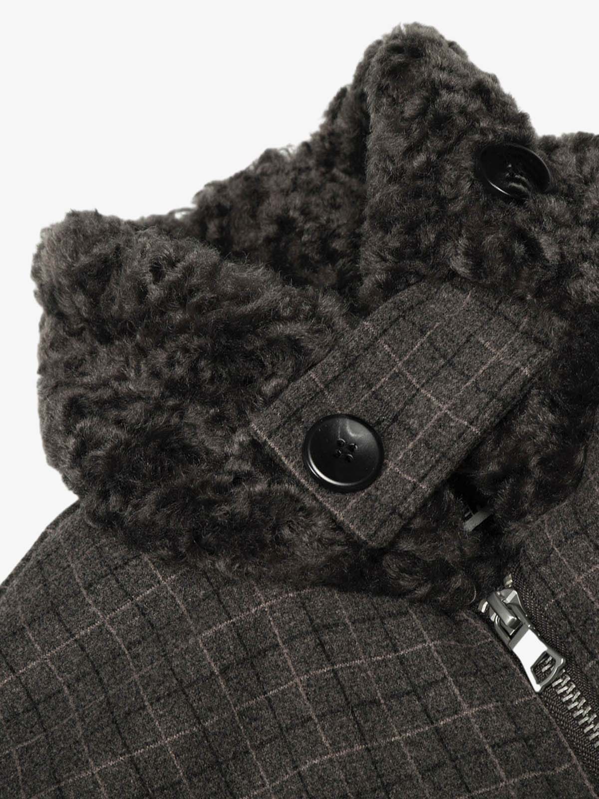 Retro Plaid Fur Collar Warm Padded Jacket