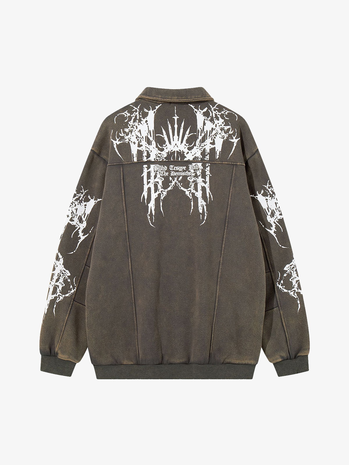 Retro Dark Skull Cross Print Lapel Zipper Jacket