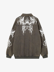 Retro Dark Skull Cross Print Lapel Zipper Jacket