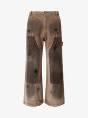 Scratched Patchwork Distressed Embroidered Work Jeans