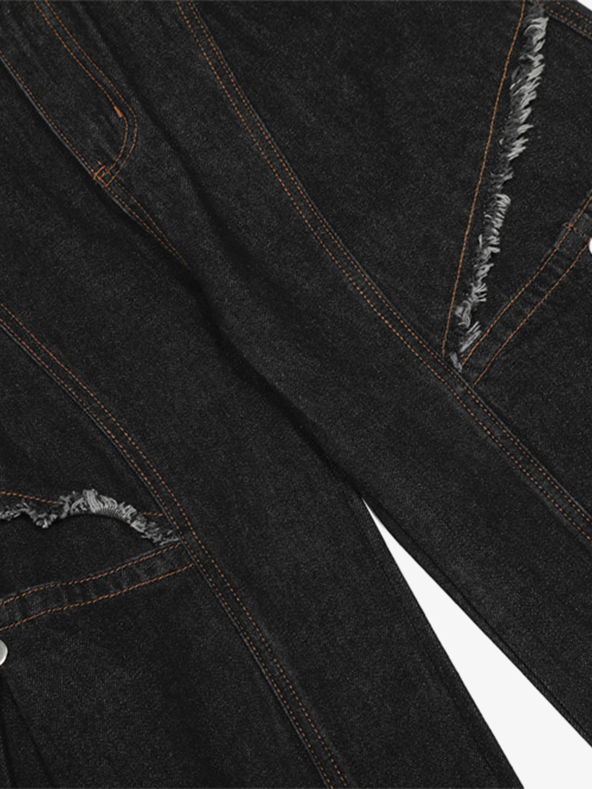 Vintage Denim Stitching Deconstructed Work Barrel Jeans