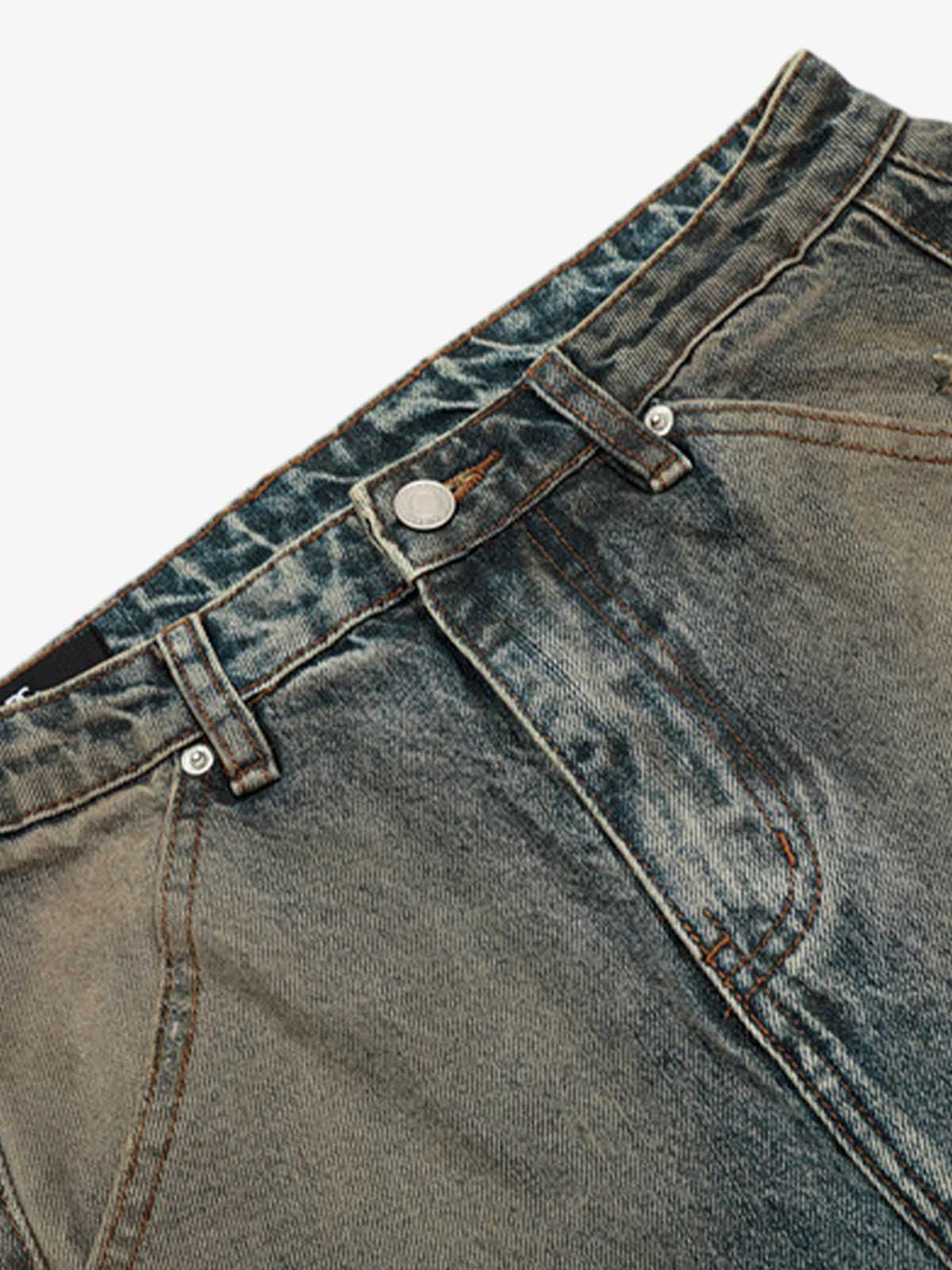 Vintage Mud-Dyed Distressed Barrel Jeans
