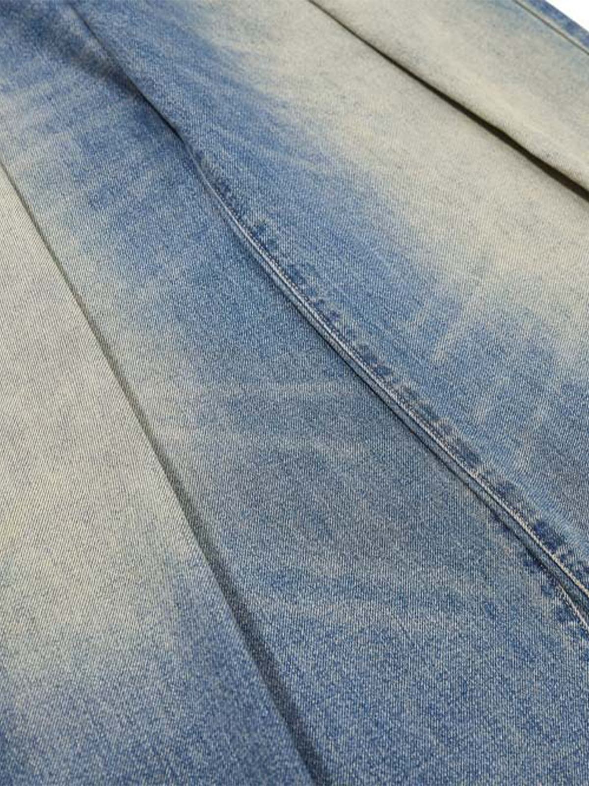 Vintage Washed Pleated Wide-Leg Jeans