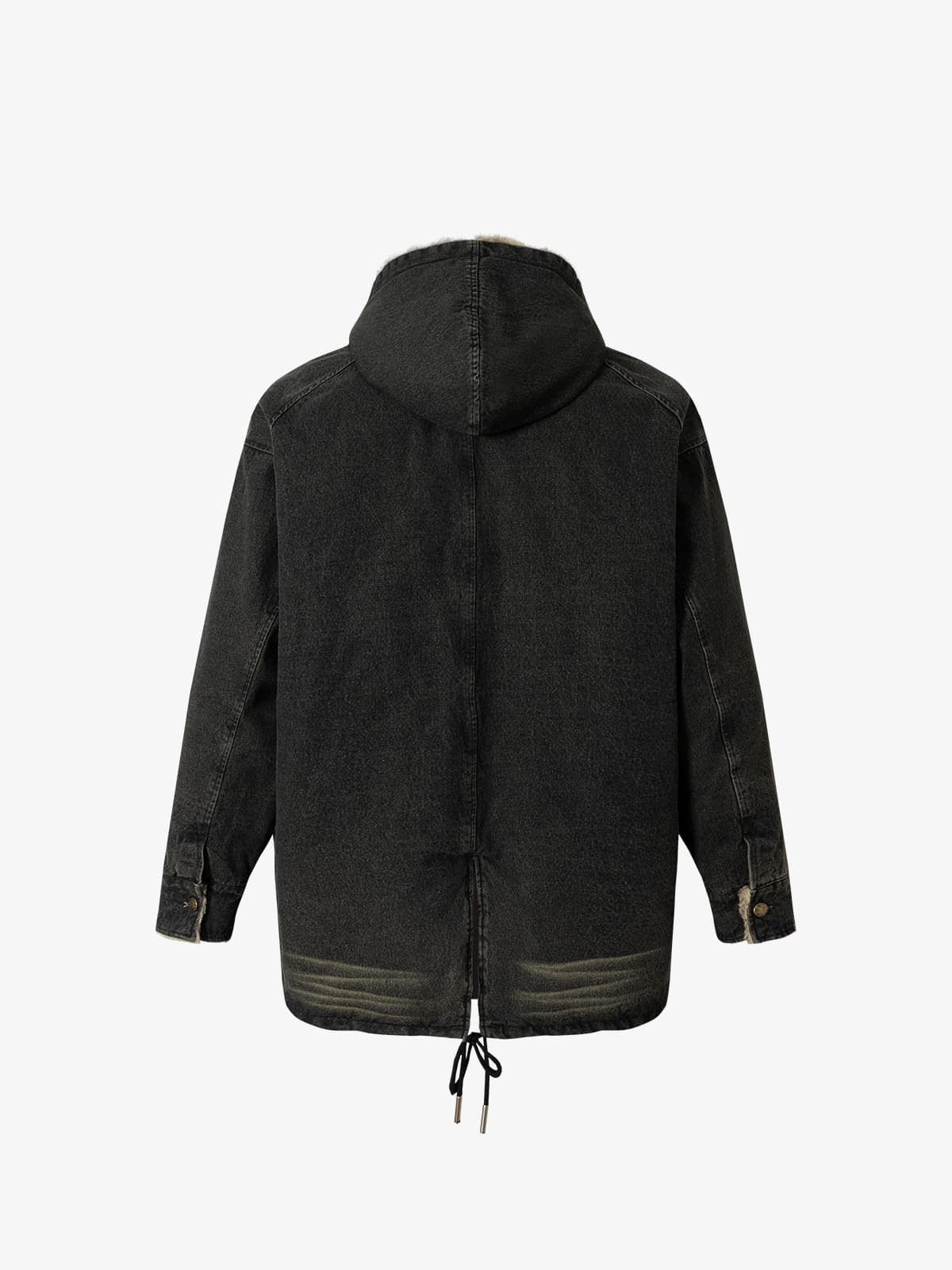 Distressed Graffiti Washed Long Lamb Fleece Denim Cotton Jacket