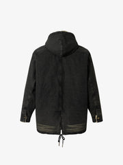 Distressed Graffiti Washed Long Lamb Fleece Denim Cotton Jacket