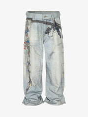 Multi-Keychain Heart Digital Printed Jeans