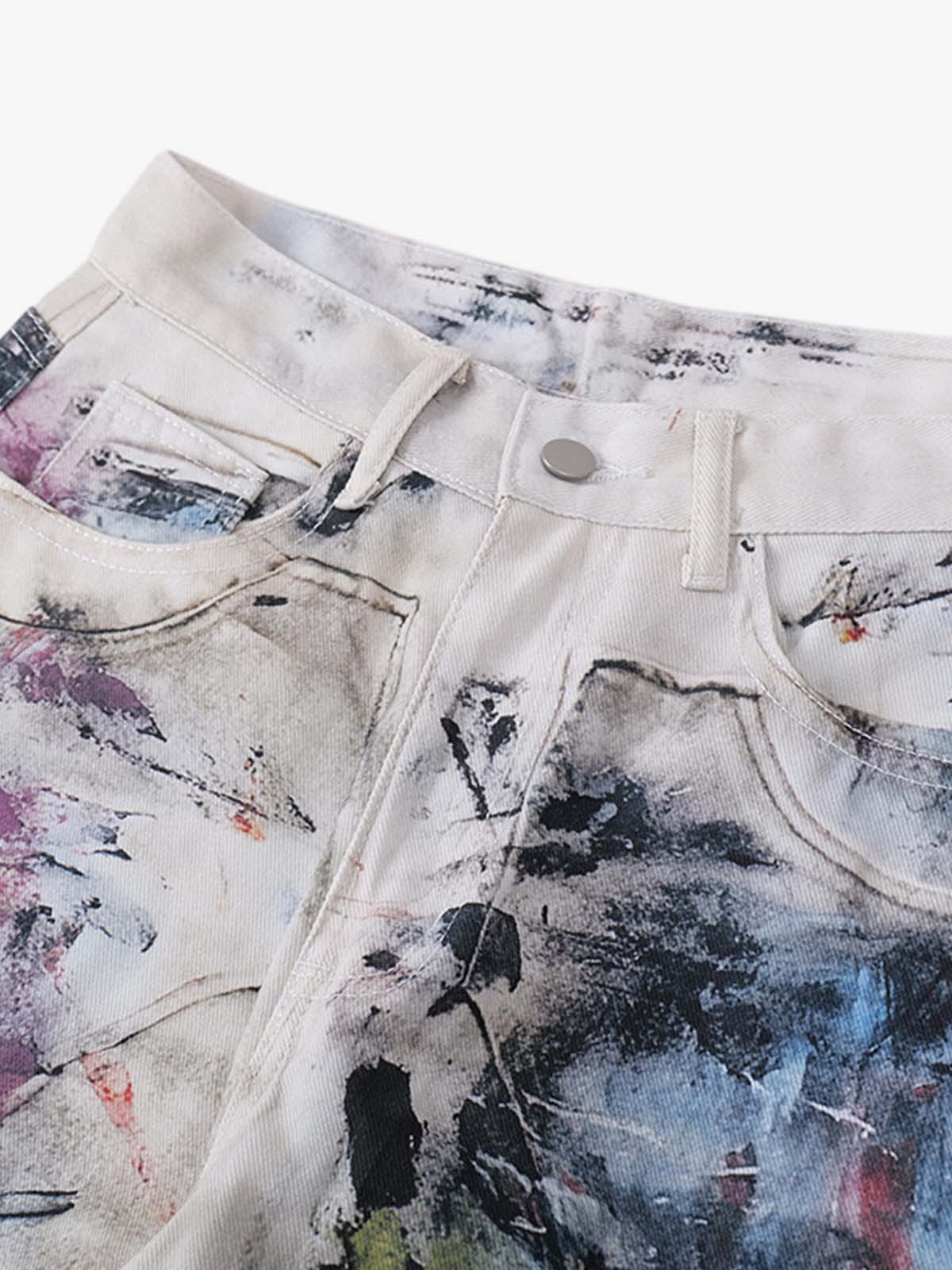 High Street Washed Distressed Inkjet Graffiti Jeans