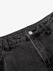 Vintage Washed Distressed Lace-up Cargo Flare Jeans