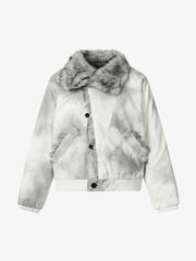 Vintage Dirty Dyed Washed Faux Fur Collar Padded Jacket