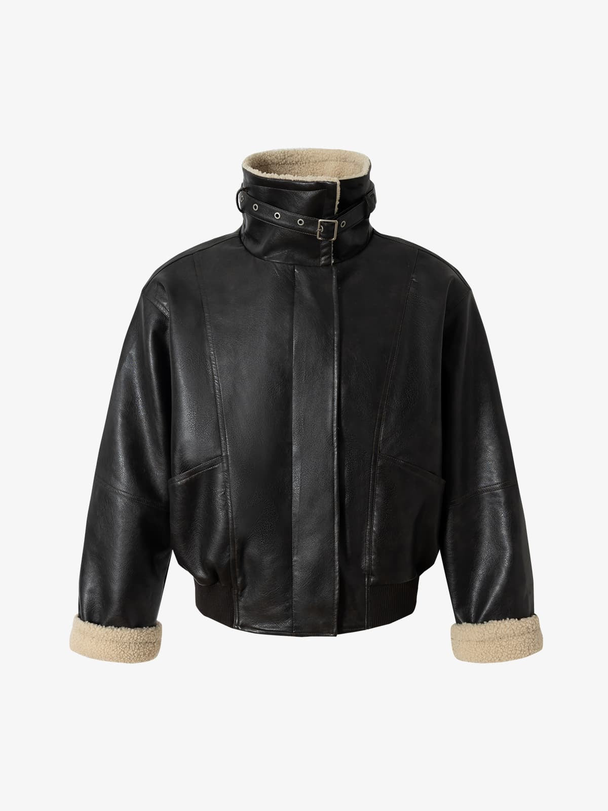 Vintage Shearling Collar Quilted Leather Jacket