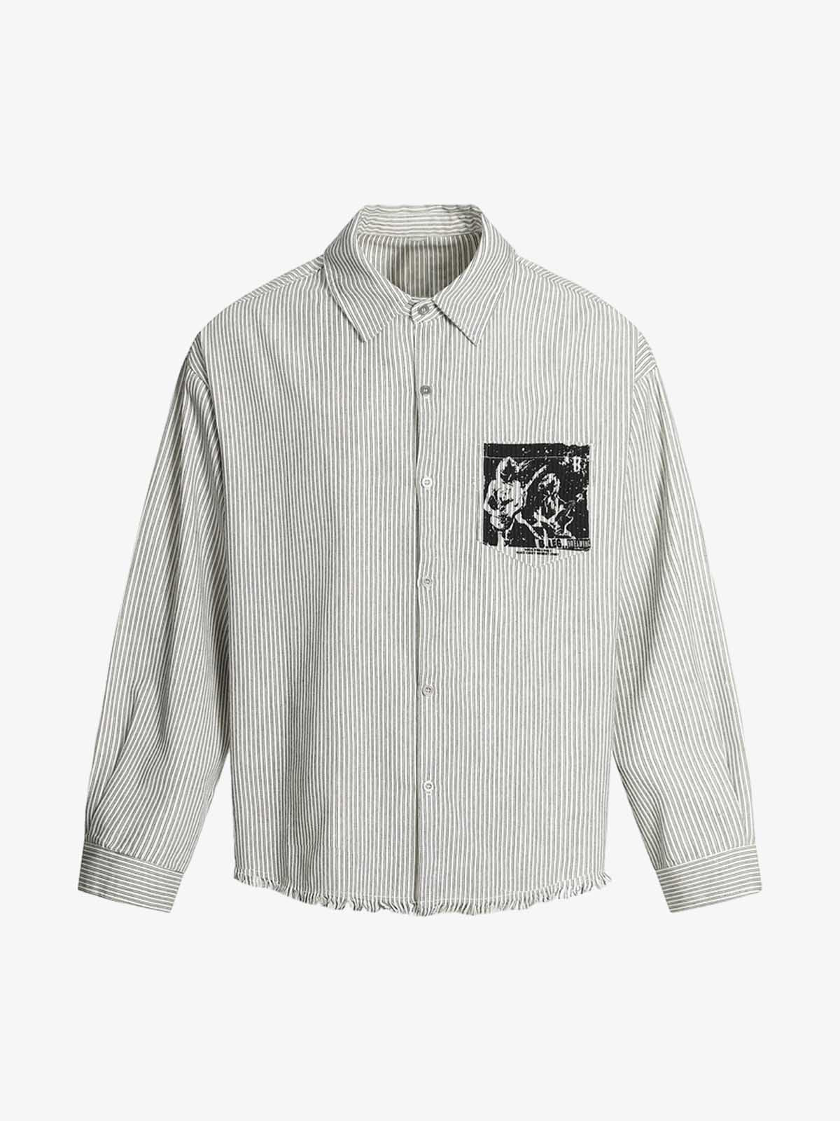 Street Dark Print Striped Long Sleeve Shirt