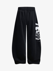 Dark Street Character Print Waist Strap Detail Barrel Pants